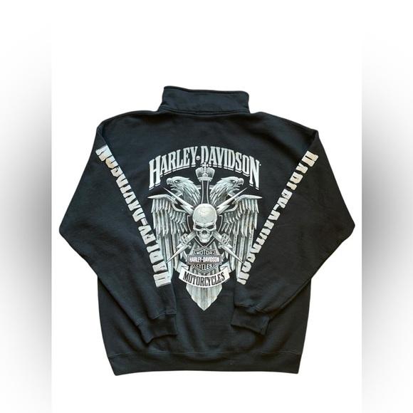 Harley Davidson Sweatshirt Mens Black L Motorcycle 1/4 Zip Skull Eagle Wisconsin - Picture 7 of 14
